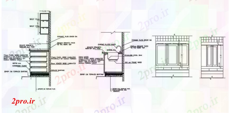 دانلود نقشه آشپزخانه پلت فرم آشپزخانه بخش جانبی طرحی 13 در 14 متر (کد90374)