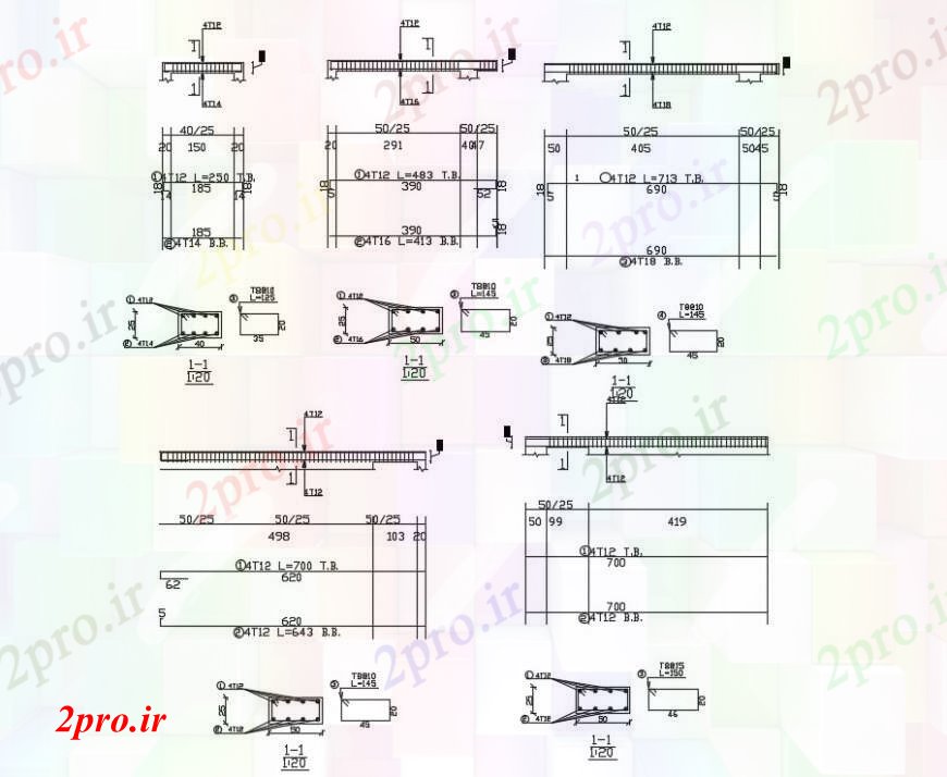 دانلود نقشه جزئیات ساخت و ساز پرتو جزئیات 13 در 14 متر (کد90377)