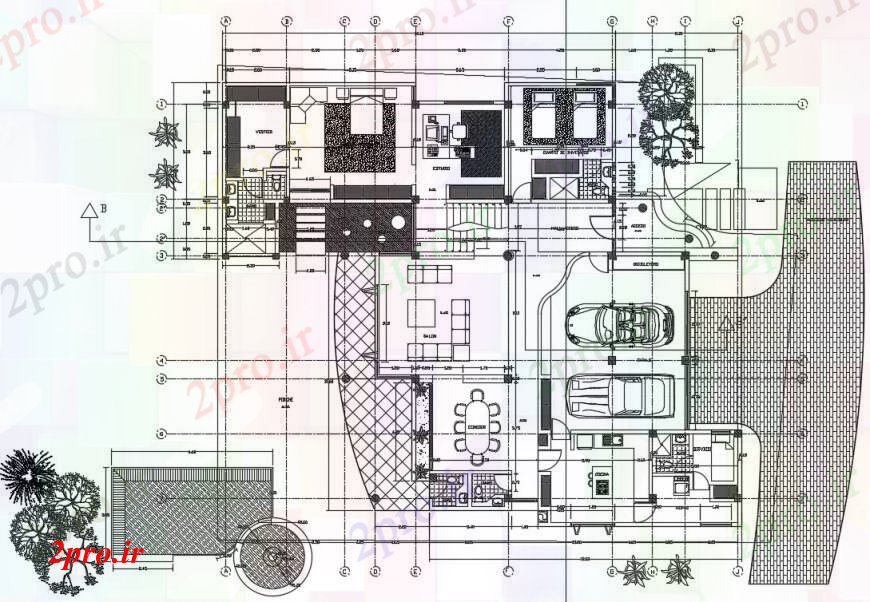 دانلود نقشه مسکونی ، ویلایی ، آپارتمان یک خانواده مدل بالای صفحه مسکن برنامه 14 در 17 متر (کد90397)