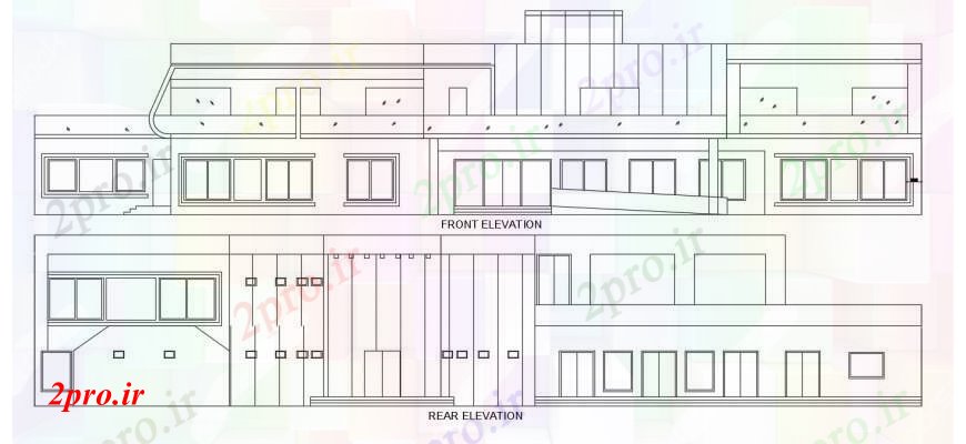 دانلود نقشه هتل - رستوران - اقامتگاه باشگاه خانه نما 20 در 45 متر (کد90401)