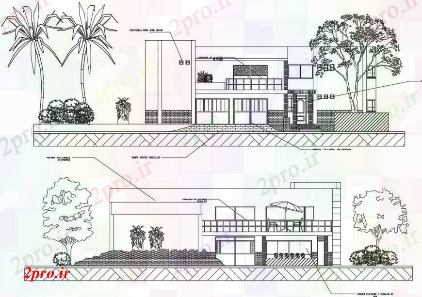 دانلود نقشه مسکونی  ، ویلایی ، آپارتمان  نما از خانههای ویلایی خانه ساحل و جزئیات داخلی آن (کد90410)