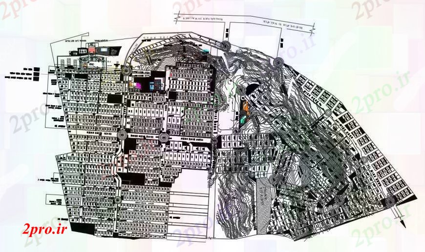 دانلود نقشه برنامه ریزی شهری محل اقامت جامعه رسم با سایت طرحی و محل 76 در 92 متر (کد90413)