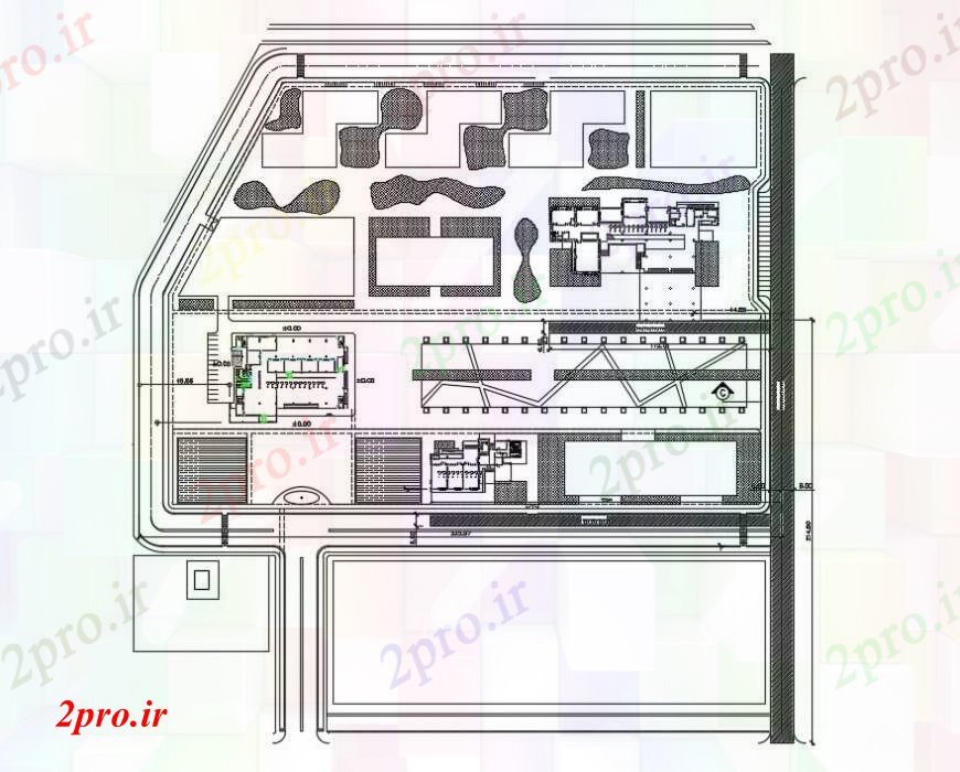 دانلود نقشه هتل - رستوران - اقامتگاه  نمای بالای پروژه محل باشگاه وانجمن   جزئیات (کد90424)