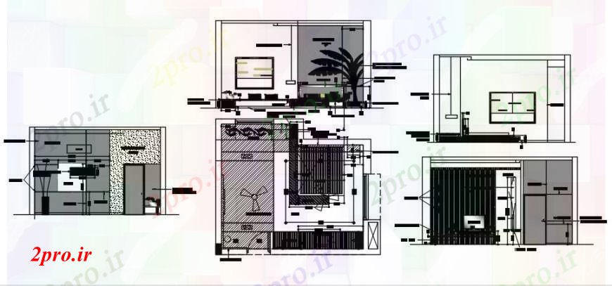 دانلود نقشه حمام مستر مبلمان اتاق خواب مهمان جزئیات مقطعی 58 در 70 متر (کد90465)