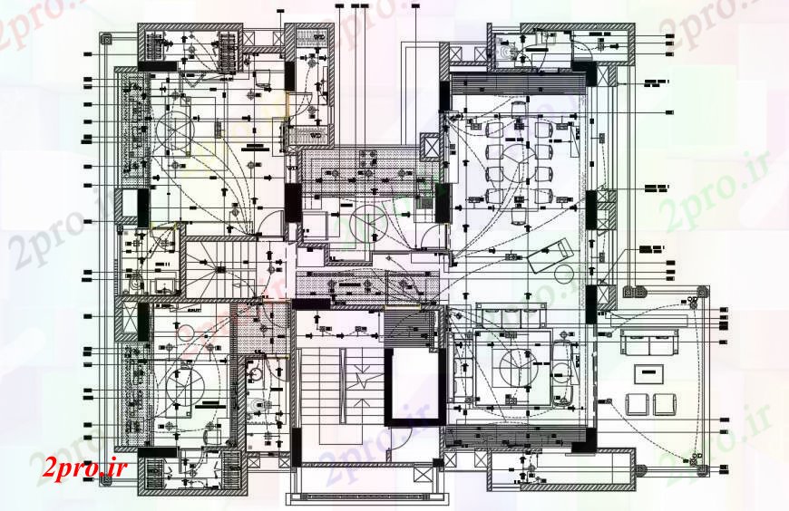 دانلود نقشه اتوماسیون و نقشه های برق دو بعدی طراحی های الکتریکی از یک خانه 12 در 14 متر (کد90466)