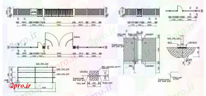 دانلود نقشه مسکونی ، ویلایی ، آپارتمان خانه آهن نصب و راه اندازی دروازه اصلی با طراحی دیوار ترکیب 4 در 6 متر (کد90472)