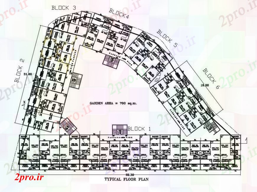 دانلود نقشه مسکونی ، ویلایی ، آپارتمان آپارتمان طبقه نمونه طرحی 14 در 97 متر (کد90485)