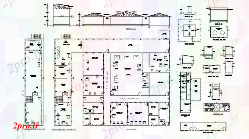 دانلود نقشه کارخانه صنعتی ، کارگاه طرحی دو بعدی از کارخانه 47 در 63 متر (کد90514)