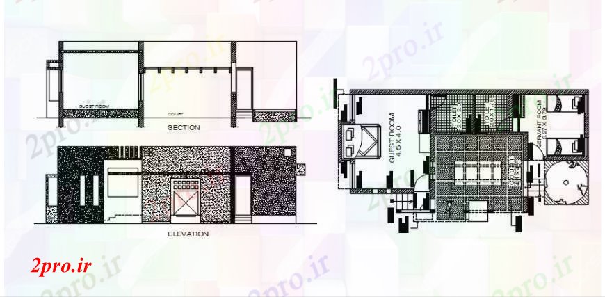 دانلود نقشه مسکونی  ، ویلایی ، آپارتمان  جزئیات بخشی از یک مهمان خانه (کد90545)