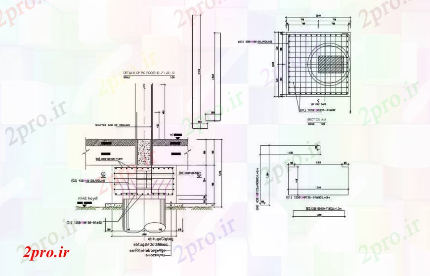 دانلود نقشه طراحی اتوکد پایه  نقشه جزئیات از پایه و اساس موقعیت ساختار (کد90577)