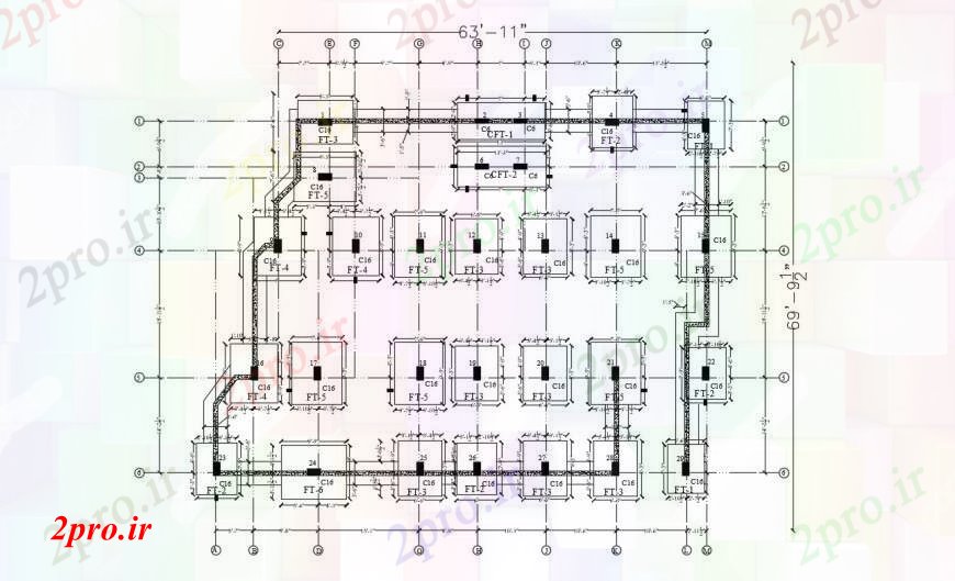 دانلود نقشه طراحی اتوکد پایه جای پای طرحی از یک آپارتمان   مسکونی (کد90581)
