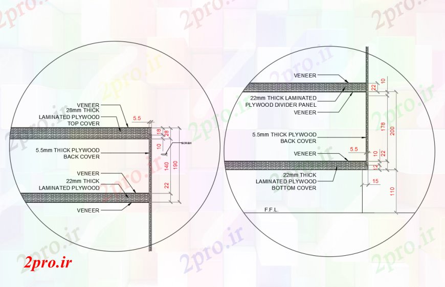 دانلود نقشه طراحی مبلمان آشپزخانه مبلمان جزئیات بخش پانل در طراحی (کد90620)