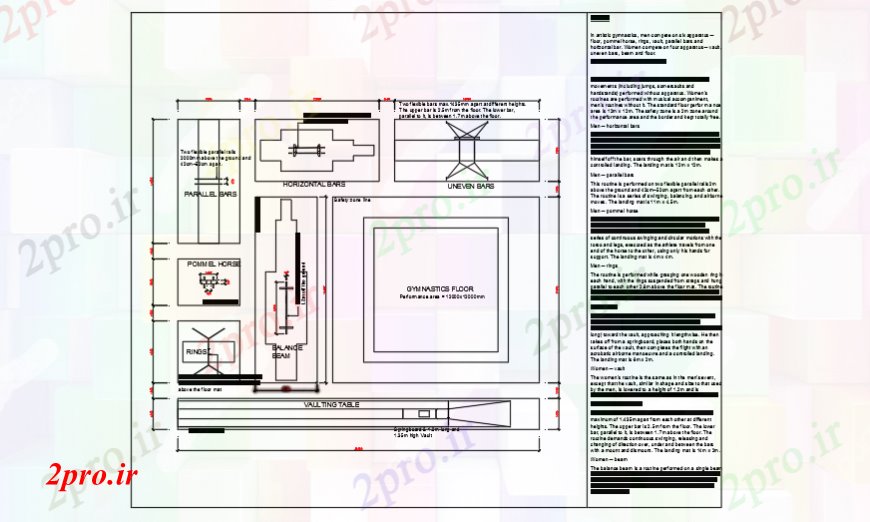 دانلود نقشه ورزشگاه ، سالن ورزش ، باشگاه هنری طراحی ژیمنیک طرح (کد90653)