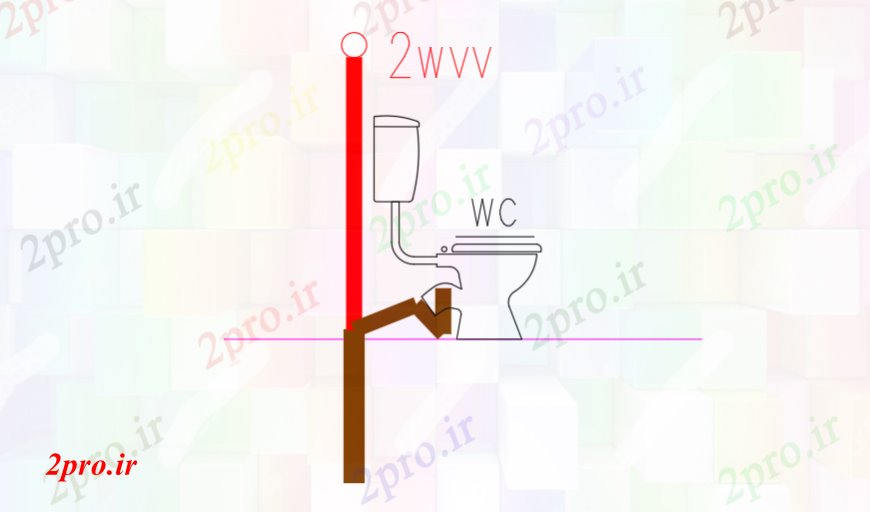 دانلود نقشه حمام مستر بلوک نما جانبی WC (کد90657)