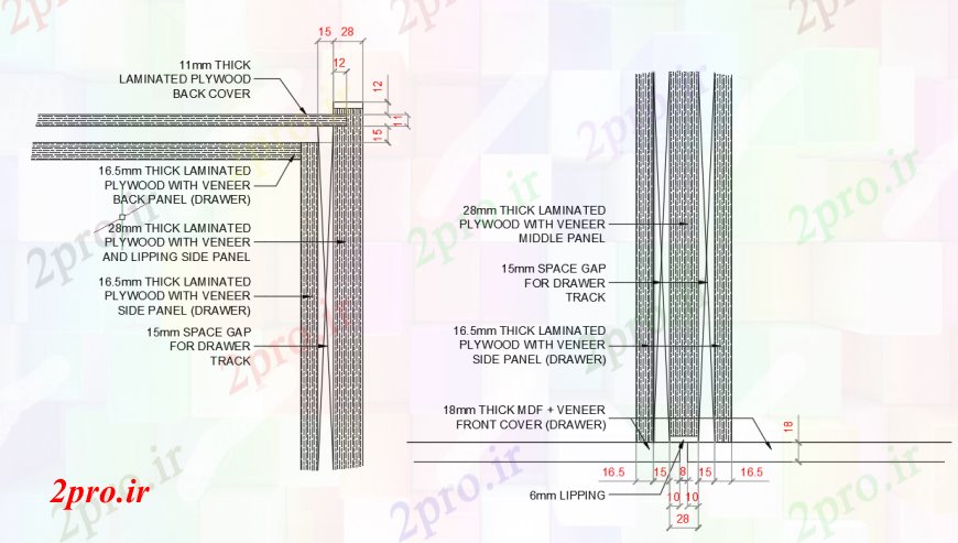 دانلود نقشه طراحی مبلمان آشپزخانه چوبی مبلمان بخش برش جزئیات (کد90689)