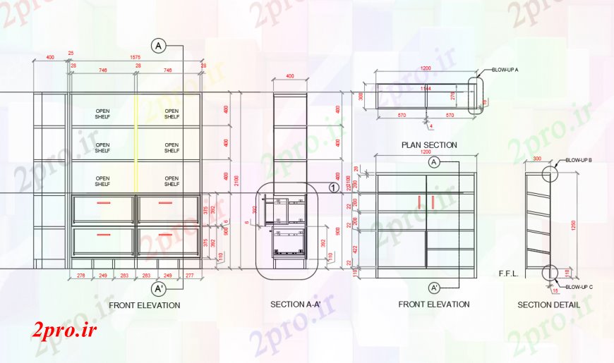 دانلود نقشه طراحی مبلمان آشپزخانه مشخصات آشپزخانه کشوی چشم انداز و جزئیات دیگر این طراحی (کد90691)