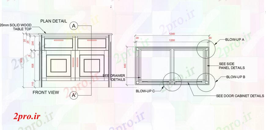 دانلود نقشه طراحی مبلمان آشپزخانه  جزئیات کابینه درب و جزئیات طرح (کد90701)