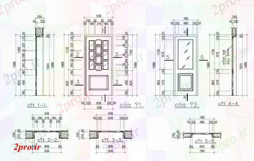 دانلود نقشه جزئیات طراحی در و پنجره  طرحی درب اصلی و جزئیات نما (کد90708)