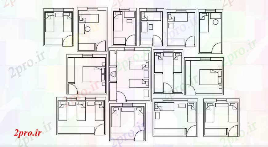 دانلود نقشه حمام مستر د طراحی  از دو طرحی اتاق خودکار   bedded (کد90782)