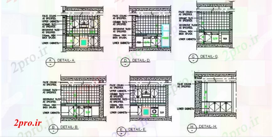 دانلود نقشه جزئیات طراحی ساخت آشپزخانه نما از طراحی جزئیات از جزئیات طرحی آشپزخانه (کد90858)