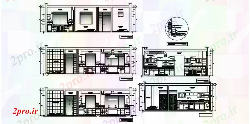 دانلود نقشه آشپزخانه طراحی با شرح از آشپزخانه دو بعدی در اتوکد 8 در 10 متر (کد90859)
