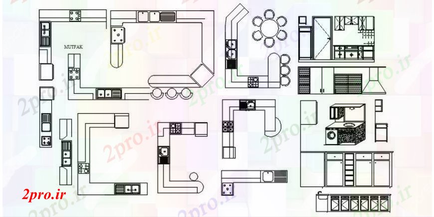 دانلود نقشه جزئیات طراحی ساخت آشپزخانه طرحی  دو بعدی  از طراحی های آشپزخانه جزئیات   (کد90878)