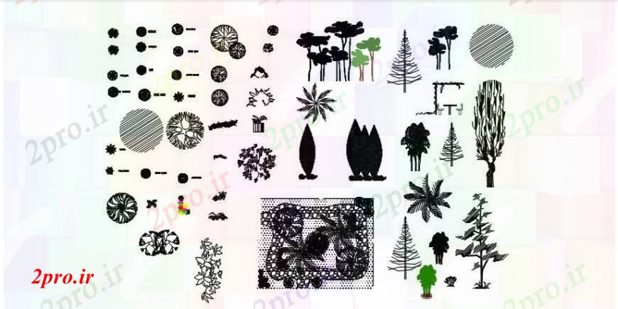 دانلود نقشه درختان و گیاهان محوطه سازی واحدهای طراحی جزئیات  دو بعدی   (کد90880)