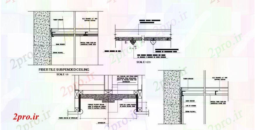 دانلود نقشه جزئیات ساخت و ساز د طراحی  کاشی فیبر سقف های کاذب   خودرو (کد90923)