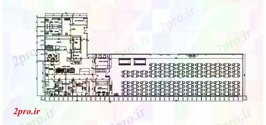 دانلود نقشه جزئیات فضای داخلی ناهار خوری د رسم جزئیات از ناهار خوری اتاق خودرو 16 در 42 متر (کد90935)