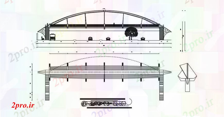 دانلود نقشه جزئیات ساخت پل طراحی  دو بعدی  از پیتون پل بالای  نما پانل خودکار  (کد90950)