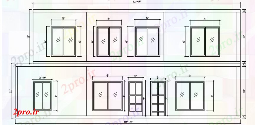 دانلود نقشه مسکونی  ، ویلایی ، آپارتمان  پنجره ها و درهای نمای بیرونی واقع در خانه (کد91017)