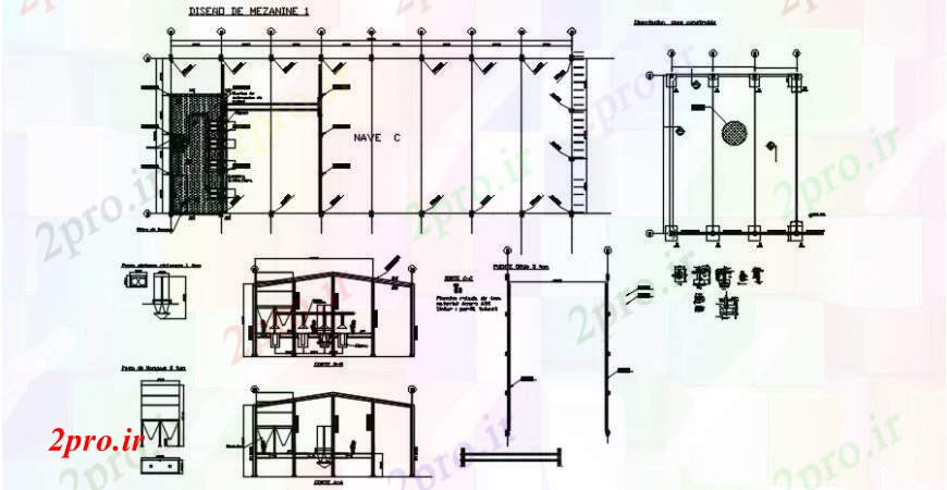 دانلود نقشه کارخانه صنعتی  ، کارگاه بخش انبار صنعتی  و ساختار جزئیات (کد91076)