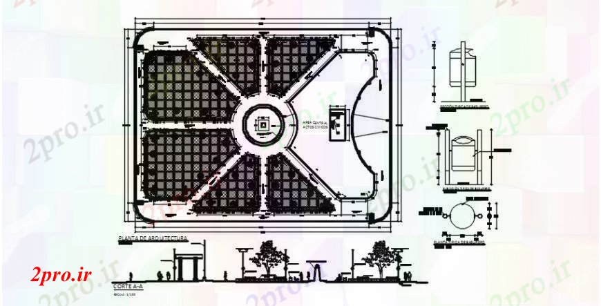 دانلود نقشه باغ سبز بخش پارک پلازا و ساختار محوطه سازی طراحی جزئیات  (کد91083)