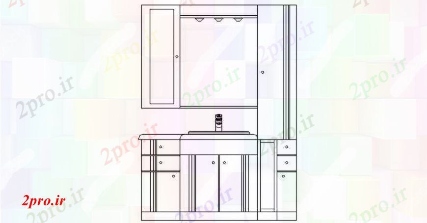 دانلود نقشه بلوک مبلمان کابینت حمام نما اصلی جزئیات طراحی   (کد91097)