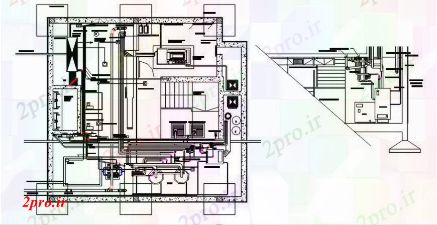 دانلود نقشه بلوک های مکانیکی بخش اتاق ماشین آلات و طراحی های 10 در 11 متر (کد91107)