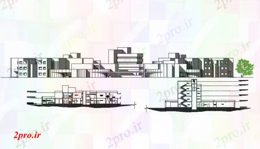 دانلود نقشه بیمارستان - درمانگاه - کلینیک د رسم بیمارستان مقابل نما خودکار 140 در 154 متر (کد91108)