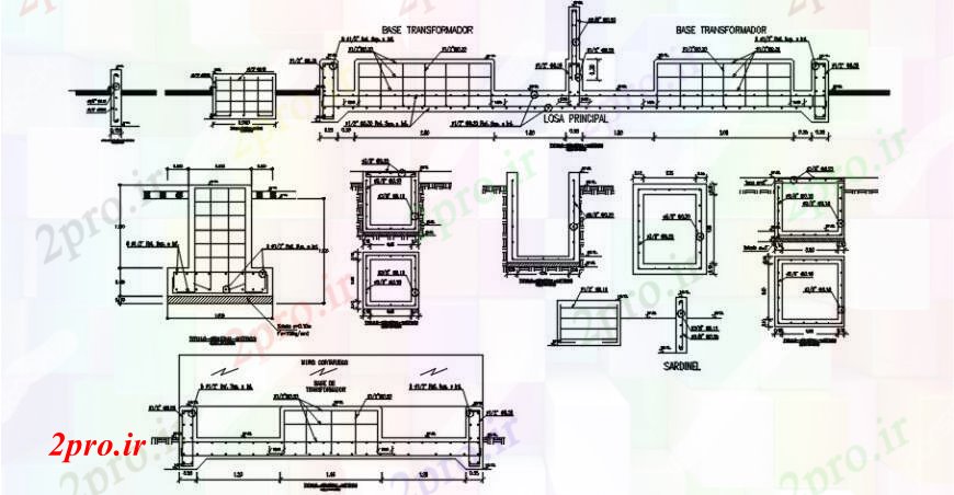 دانلود نقشه طراحی جزئیات ساختار جزئیات پایه فرعی قدرت با ترانسفورماتور  (کد91120)