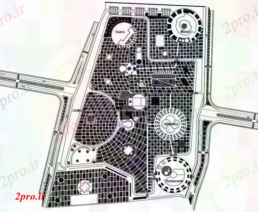 دانلود نقشه  طراحی پارک - محوطه - باغ   د  طراحی طرحی پارک شهری   خودرو (کد91145)