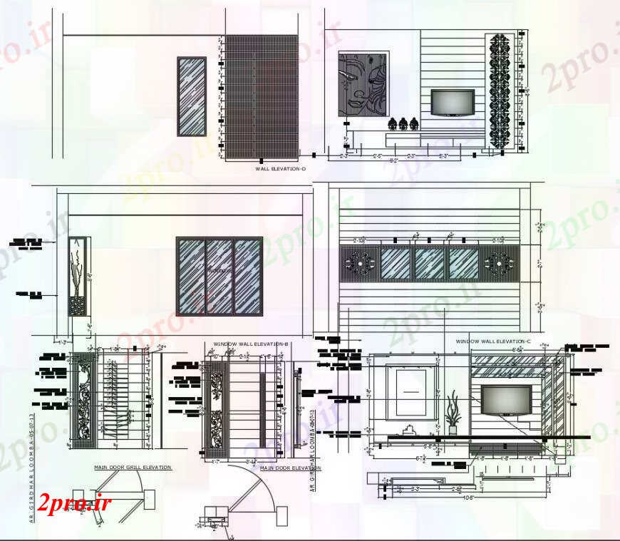 دانلود نقشه طراحی و مبلمان اتاقد  طراحی مسکونی بخش اتاق نشیمن  واحد خودکار  (کد91160)