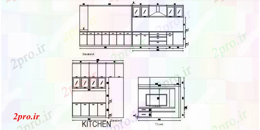 دانلود نقشه طراحی مبلمان آشپزخانه آشپزخانه نما کابینت و واحد تلویزیون مبلمان جزئیات 9 در 14 متر (کد91198)