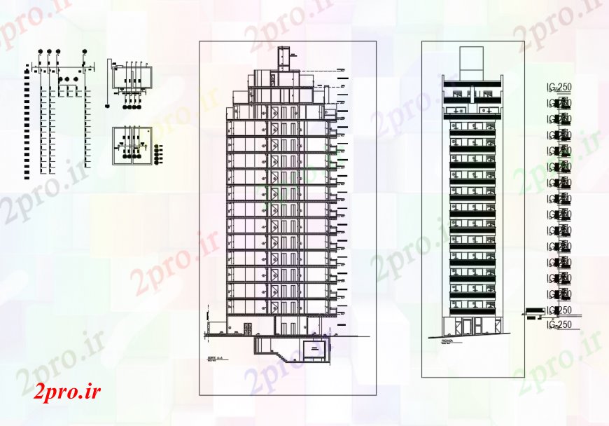 دانلود نقشه ساختمان مرتفعنماو نقشه مقطعی از ساختمان دان بالا  اتوکد (کد91212)