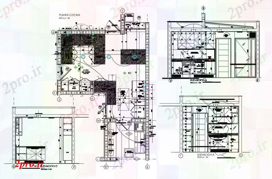 دانلود نقشه جزئیات طراحی ساخت آشپزخانه  نما و طراحی از طراحی های آشپزخانه  (کد91220)