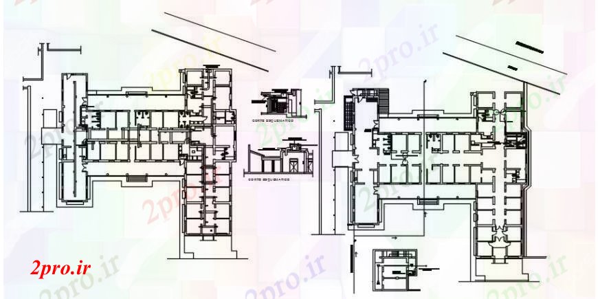 دانلود نقشه بیمارستان - درمانگاه - کلینیک دو توزیع طبقه و ساختار جزئیات عصبی بیمارستان روانی 33 در 35 متر (کد91264)