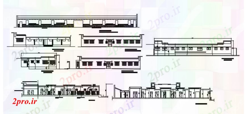 دانلود نقشه بیمارستان - درمانگاه - کلینیک همه نما و بخش جزئیات جانبه عصبی بیمارستان روانی 35 در 43 متر (کد91267)