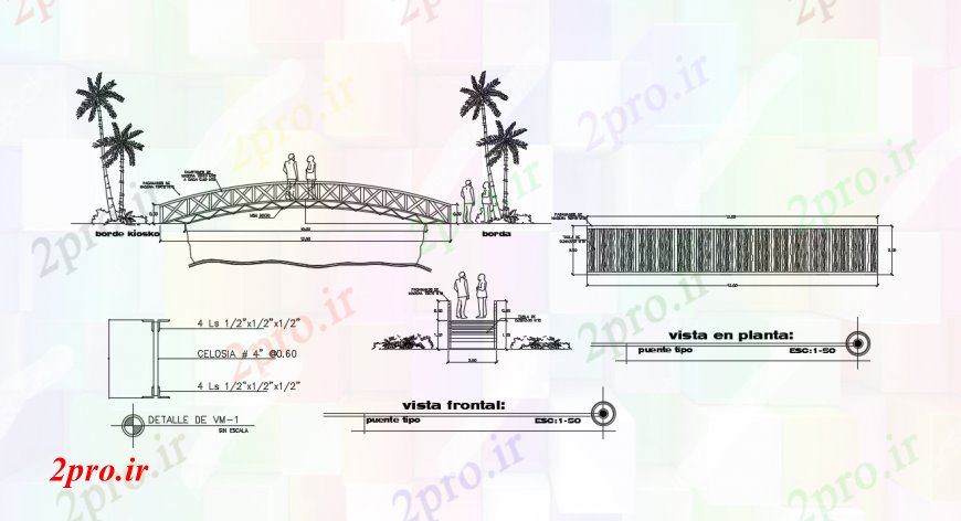 دانلود نقشه جزئیات ساخت پل پل پیاده روی  دو بعدی  نما و طرحی  نقشه  (کد91292)
