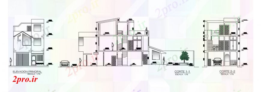 دانلود نقشه مسکونی  ، ویلایی ، آپارتمان   بخشی و نما جزئیات از طراحی آپارتمان   (کد91296)