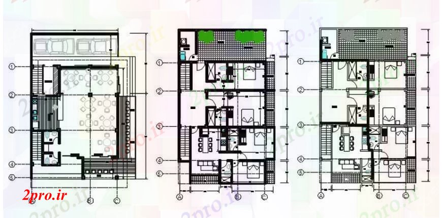 دانلود نقشه مسکونی  ، ویلایی ، آپارتمان  طرحی طبقه آپارتمان   مسکونی با مبلمان  (کد91343)