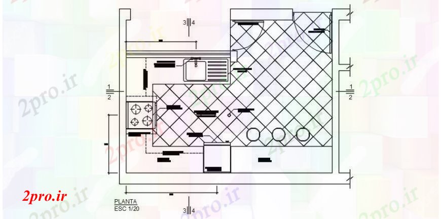 دانلود نقشه آشپزخانه آشپزخانه کوچک از طرحی خانه طرحی 3 در 5 متر (کد91420)