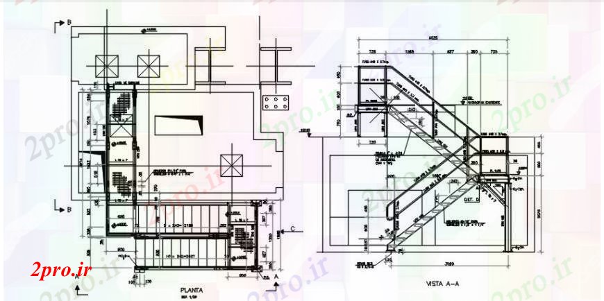 دانلود نقشه جزئیات پله و راه پله   راه پله برای بخش خانه دو طبقه و ساختار جزئیات (کد91428)