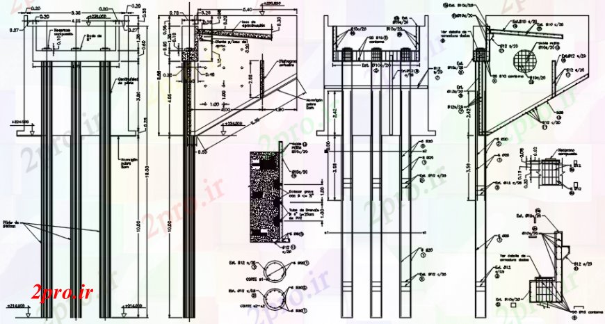 دانلود نقشه جزئیات ساخت پل ستون پل فضایی، بخش و ساخت و ساز جزئیات (کد91444)